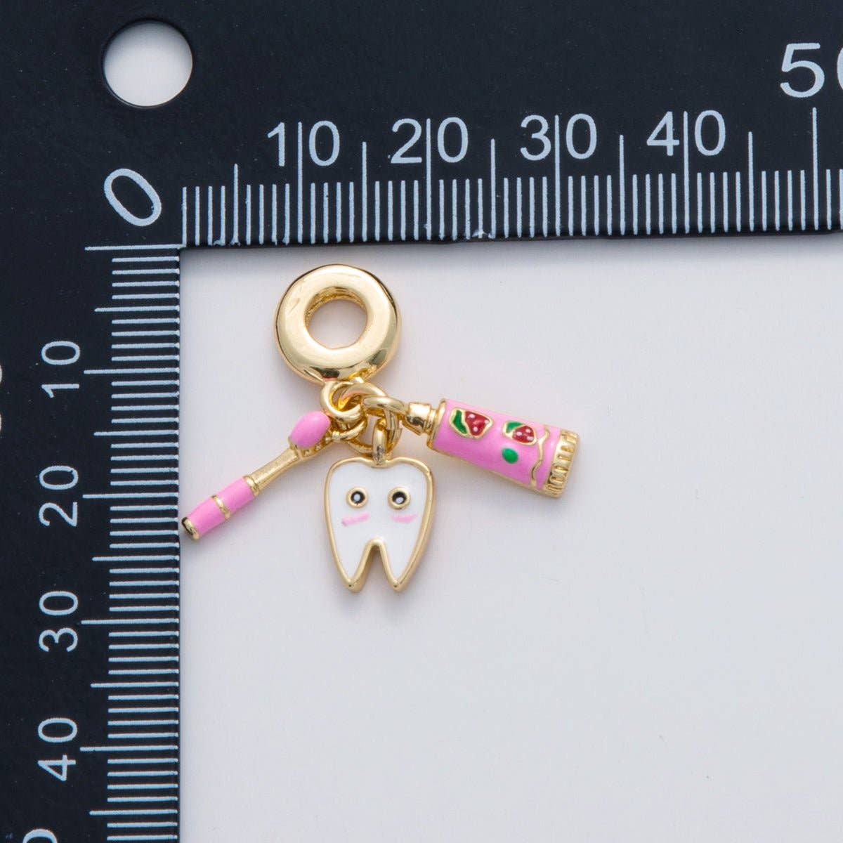 Aim Eternal - Wholesale Individual Charm/Pendant - 18K Gold Filled Dentist Tooth Brush Paste Rhondelle Drop Pendant | C2241