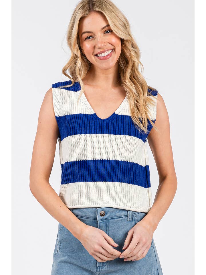 mittoshop - Wholesale Sweater Vest - Women's - STRIPED V-NECK CROPPED SWEATER VEST TOP7