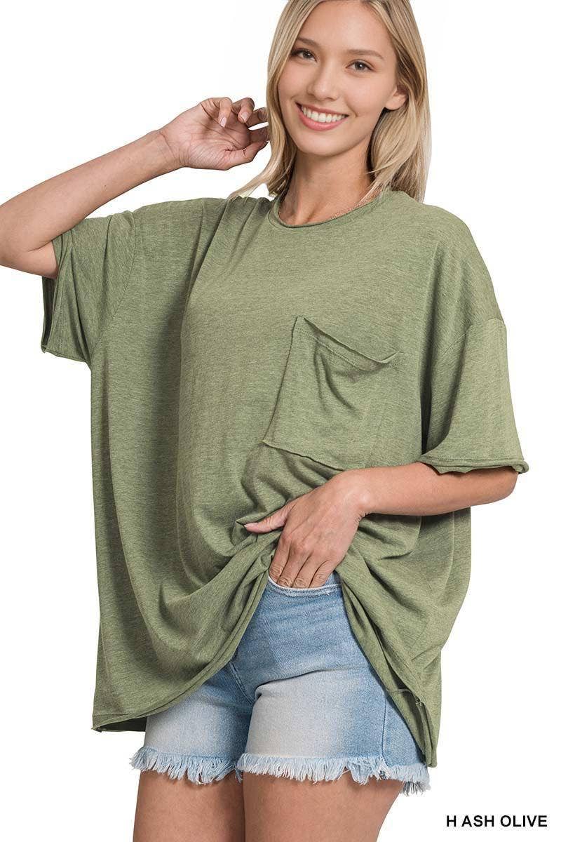42POPS - Wholesale Tunic - Women's - ",,..Oversized Front Pocket Raw Edge Boyfriend Tee0