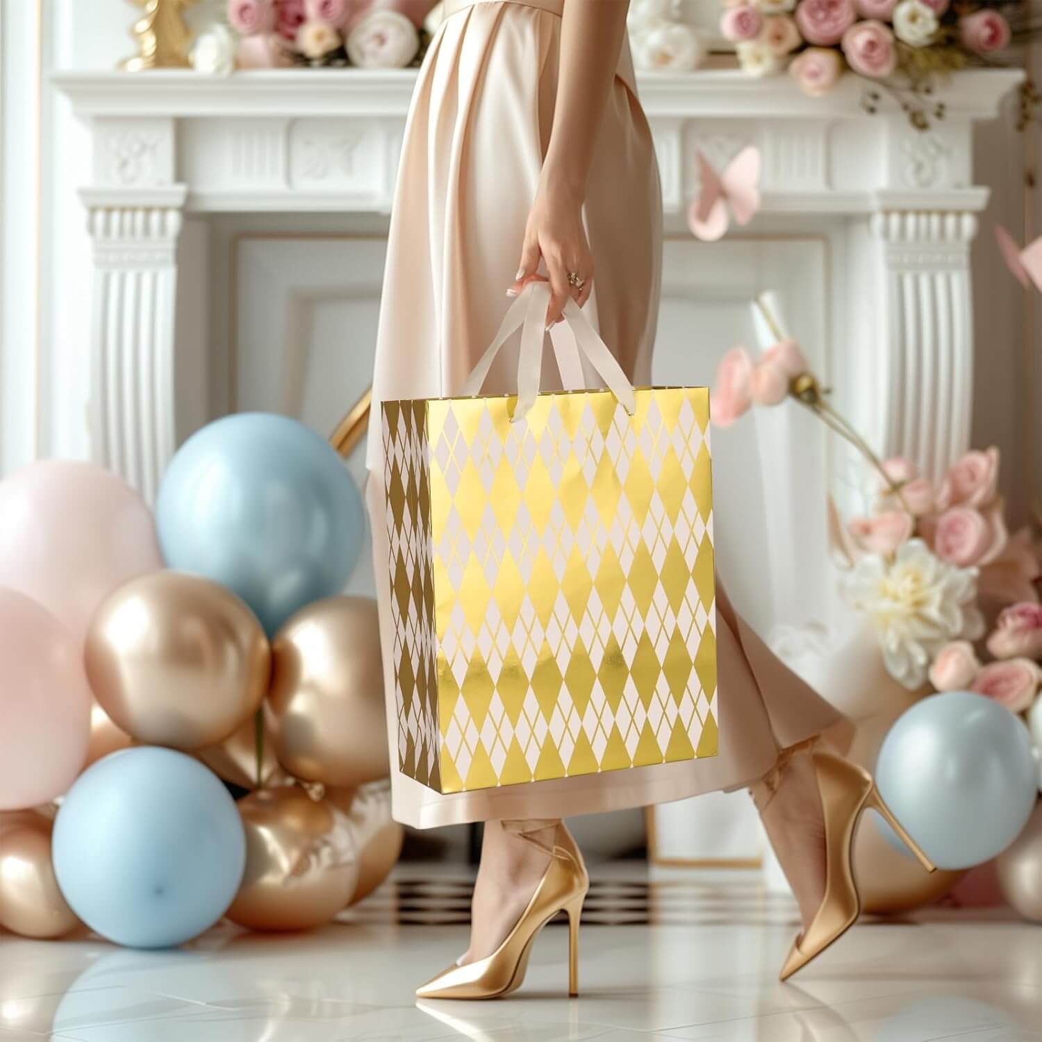 Posh Paper - Vente Set de pochettes cadeaux - Sacs-cadeaux en papier métallisé doré en vrac avec papier de soie blanc, lot de 123