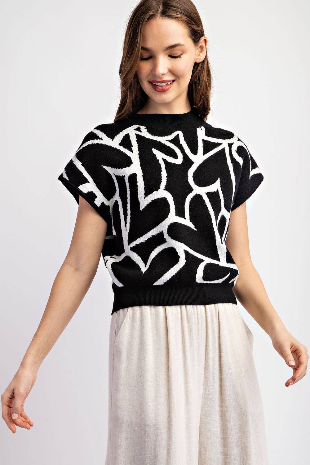 Peace Love Line – Großhandel Strickpullover – Damen – PL2188 - TOP MIT STEHKRAGEN UND HERZMUSTER12