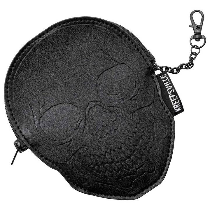 Embossed Skull Zip Wallet ID Case for wholesale by Kreepsville