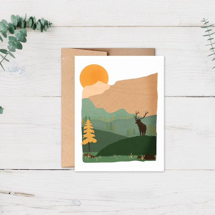 Carte de vœux Autumn Fall Mountain Elk Tree Montana pour la vente par Aspen Designs