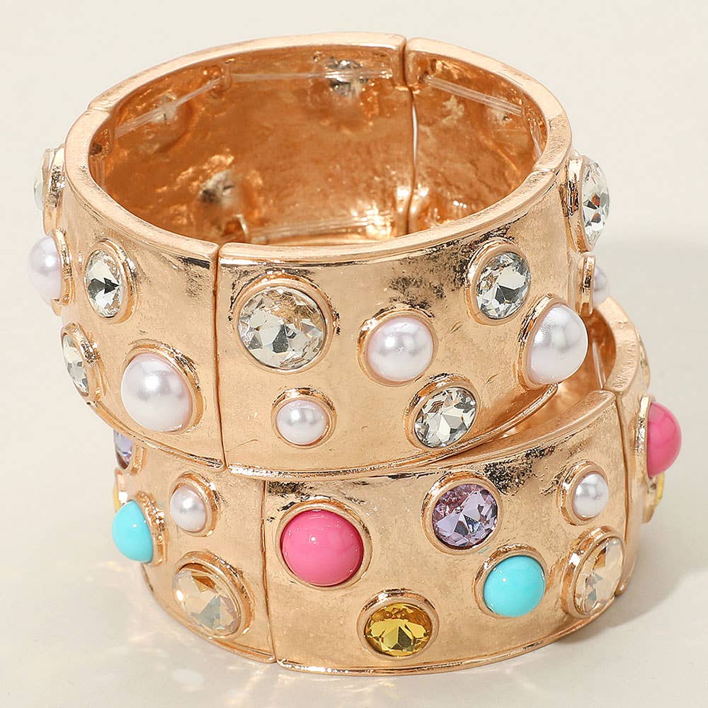 Sensibling Corp. - Vente Bracelet jonc - Bracelet élastique large à déclaration avec pierres en verre serties8