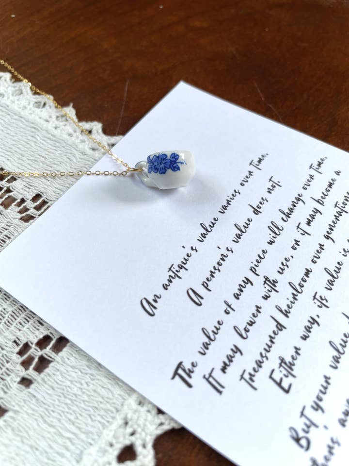 YOU ARE VALUABLE Antique Style Rose Cup Necklace for wholesale by Hamrick Avenue