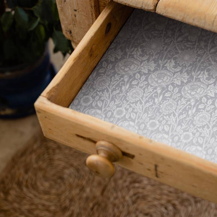 LILY OF THE VALLEY fragrance SCENTED Drawer Liners in GREY William Morris Design for wholesale by The Master Herbalist