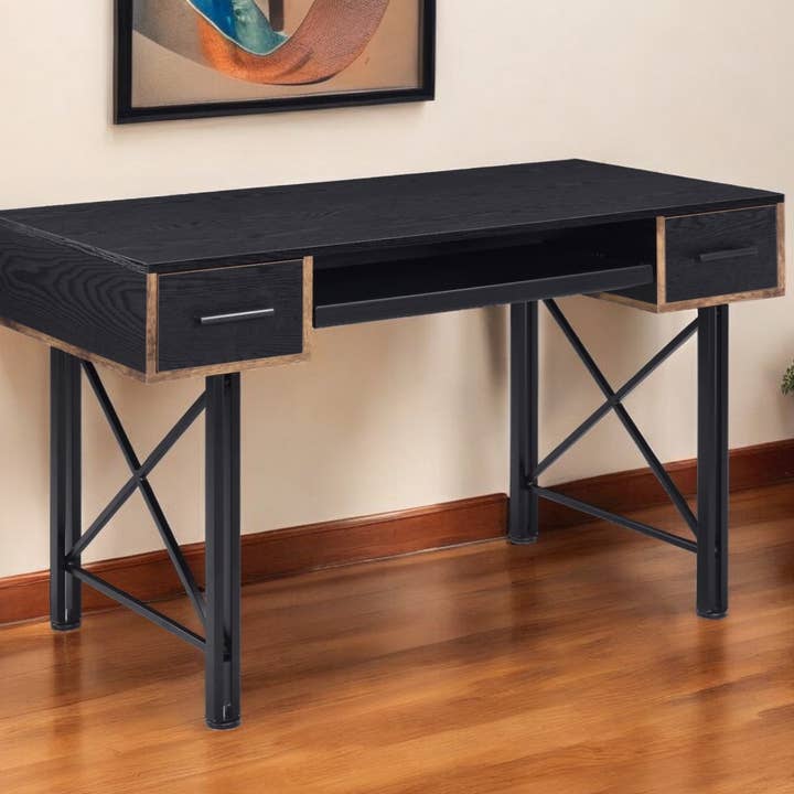 HomeRoots - Wholesale Console Table - 47" Black Computer Desk With Two Drawers1
