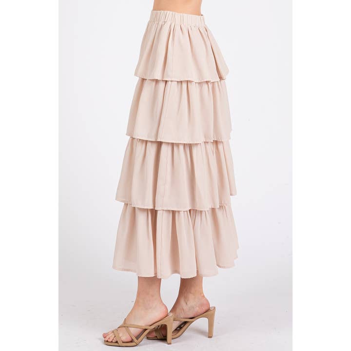 mittoshop – Engroshandel Nederdel - Dame – CHIFFON VOLANT LAGDELT ELASTISK TALJE MIDI NEDERDEL8