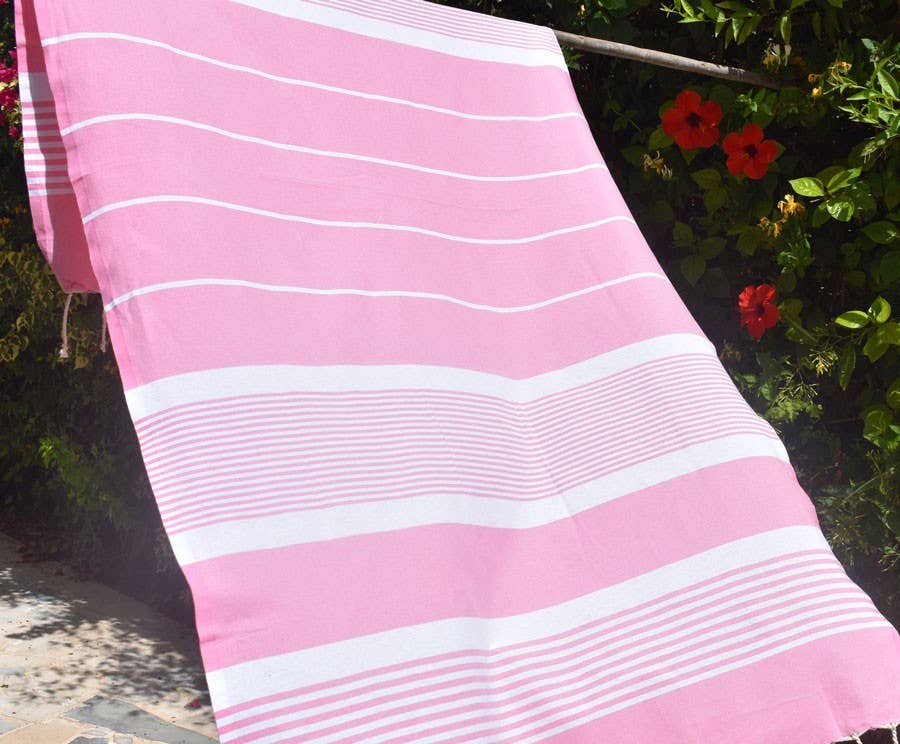 Fouta Tunisia - Vente Serviette de plage - Fouta arthur couleur rose clair1