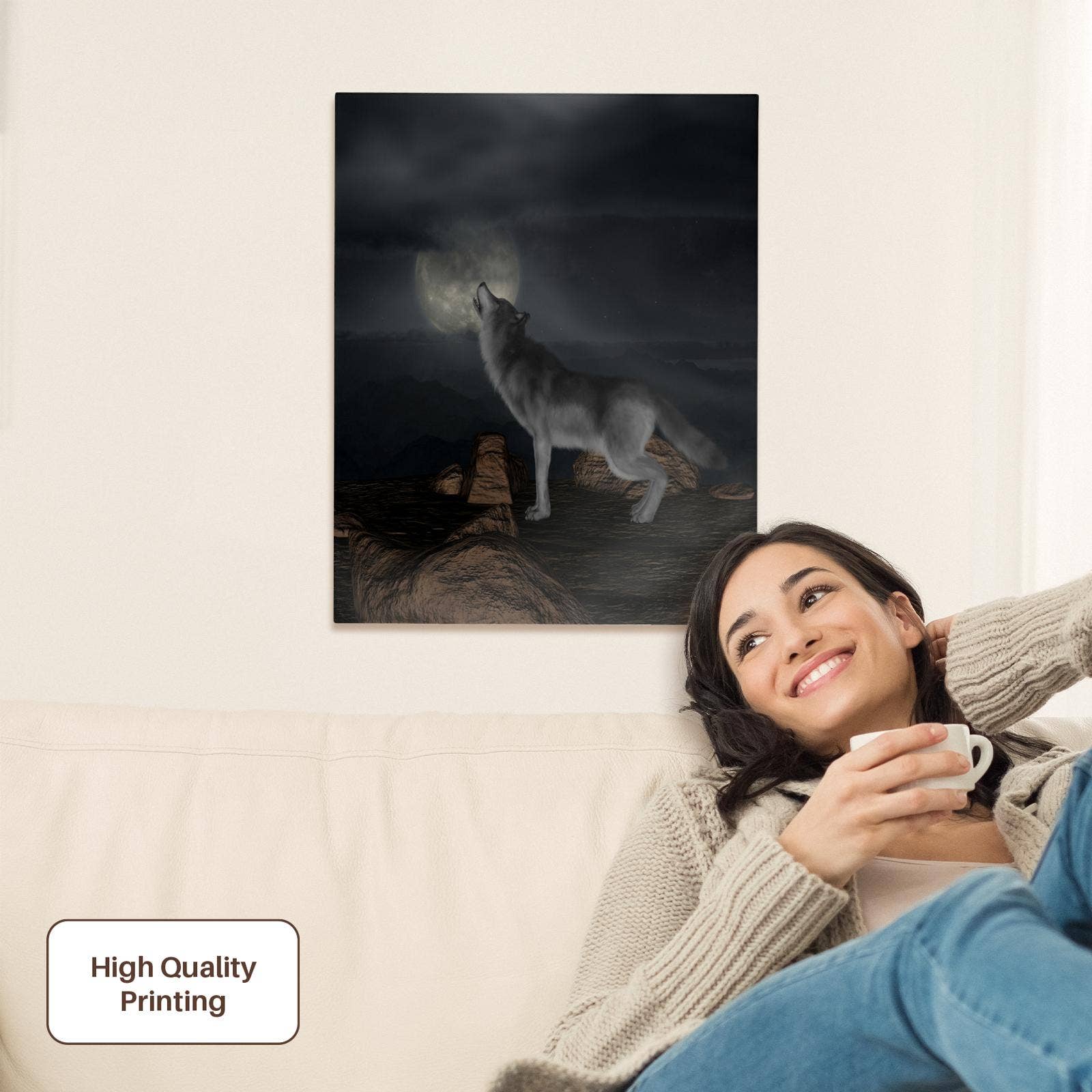 3dRose - Wholesale Art Print - 3dRose, Crying Wolf at Moon - Fantasy Wolves Animal Photography, Museum Grade Canvas Wrap1