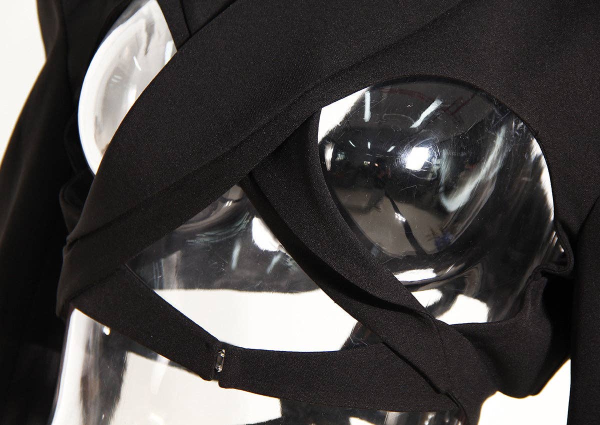 Svart M10 Texturerad Svart Kavaj med Öppen Rygg och Midjeband för wholesale på Faire5