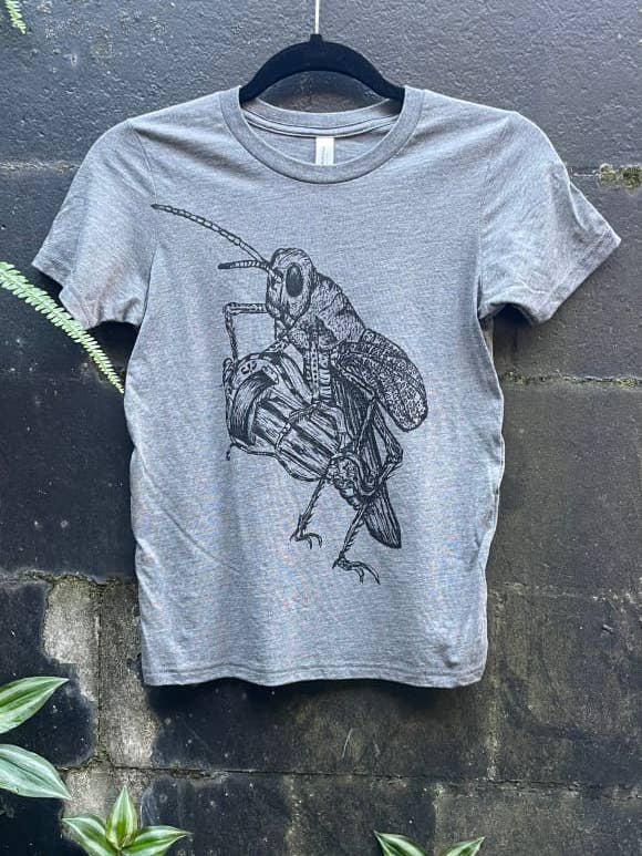 Dark Cycle Clothing - Wholesale Screen Printed T-Shirt - Kids - Grasshopper Playing a Hurdy Gurdy Youth Shirt0