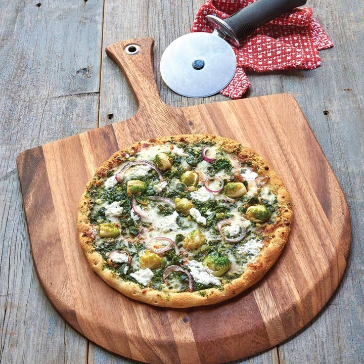 Fox Run Brands - Wholesale Pizza Wheel - Ironwood Napoli Pizza Peel, Acacia Wood, 0.5" x 14" x 14"1