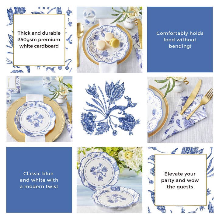 Kate Aspen - Wholesale Disposable Tableware Pack - Blue Willow 62 Piece Party Tableware Set (16 guests)