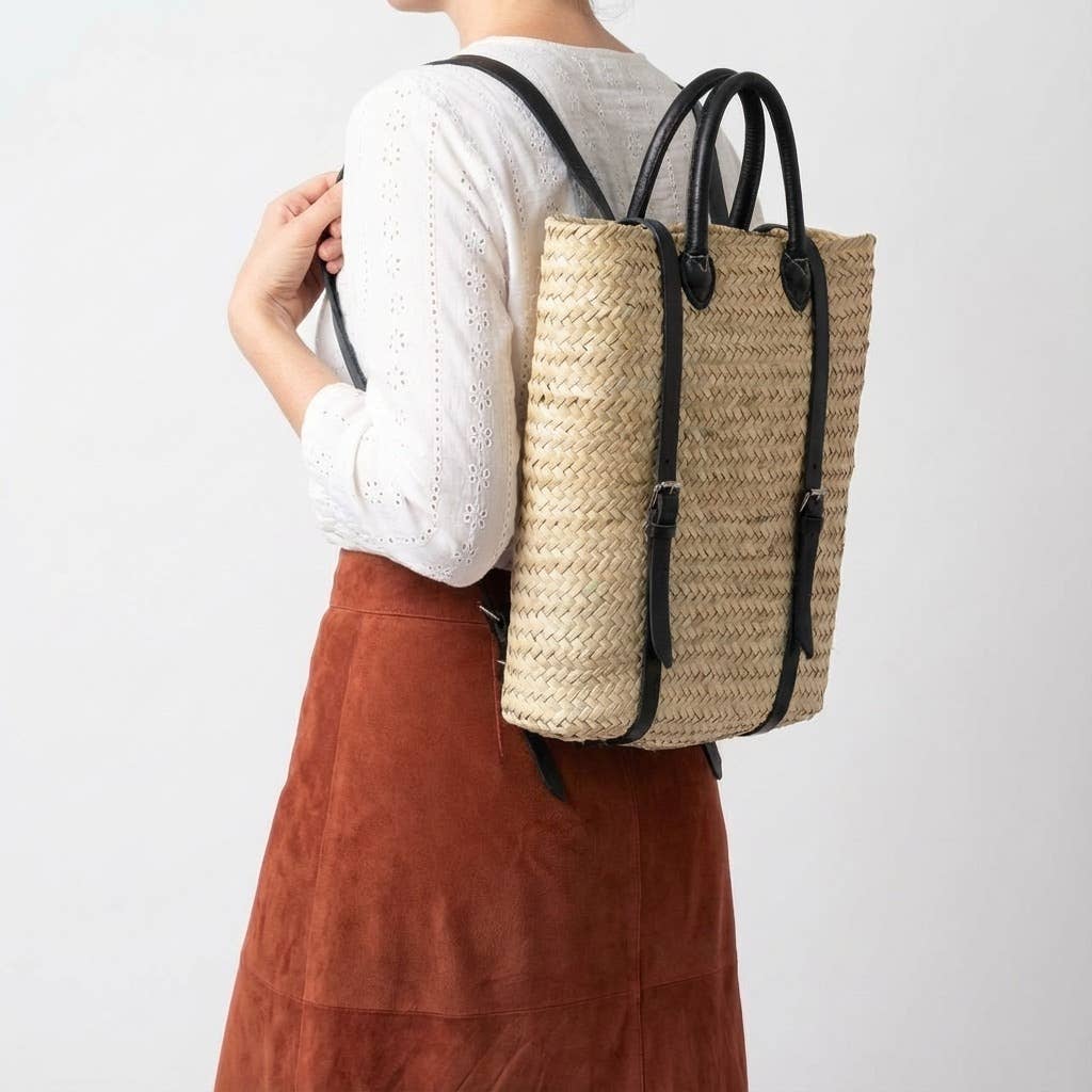 Melecraft - Vente Sac à dos – femme - Sac à dos en paille - Sac à dos en feuilles de palmier tressées avec bretelles en cuir11