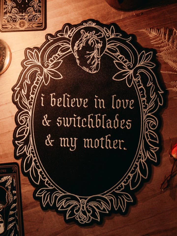 Large Embroidered Back Patch - "Love/Switchblades/Mother" for wholesale by 13th Press