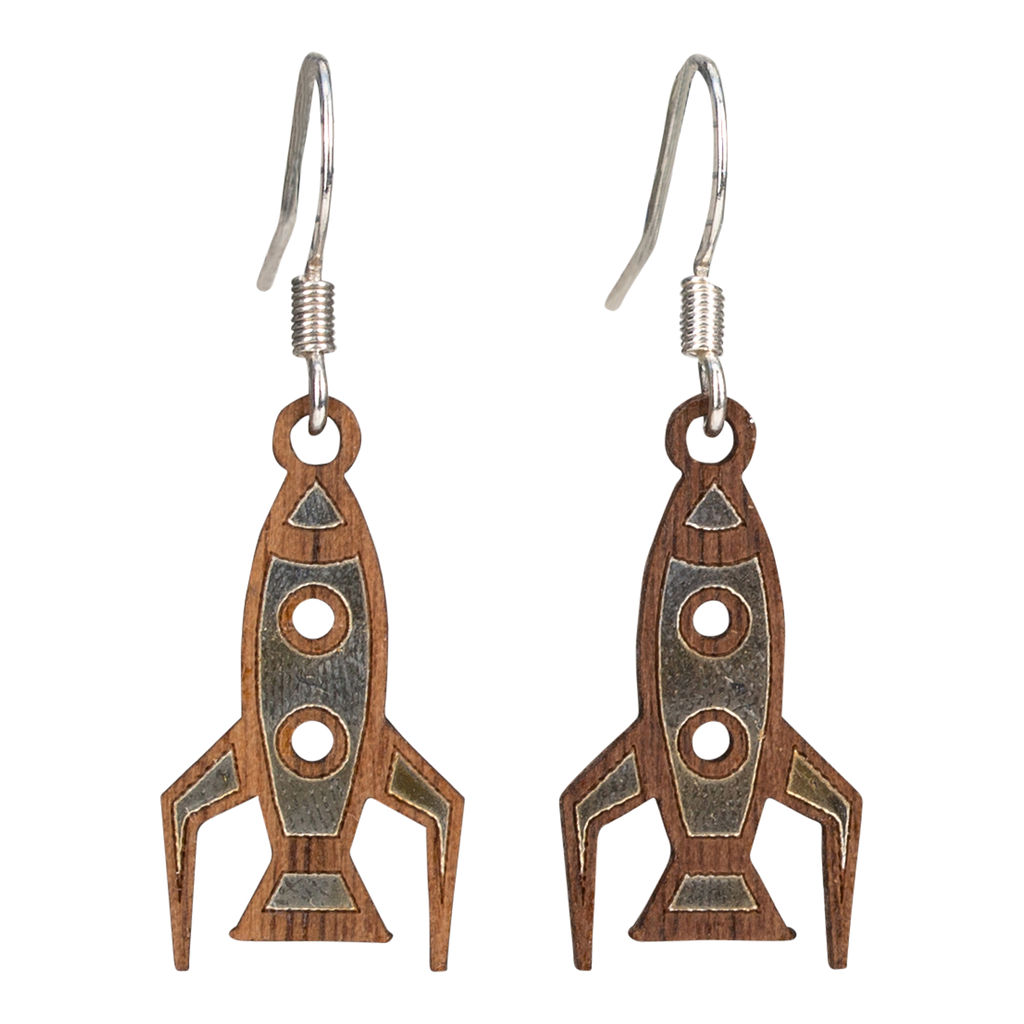 Woodcutts Inc. - Wholesale Dangle Earrings - Spaceship Twig Earring with Silver Foil Accent0