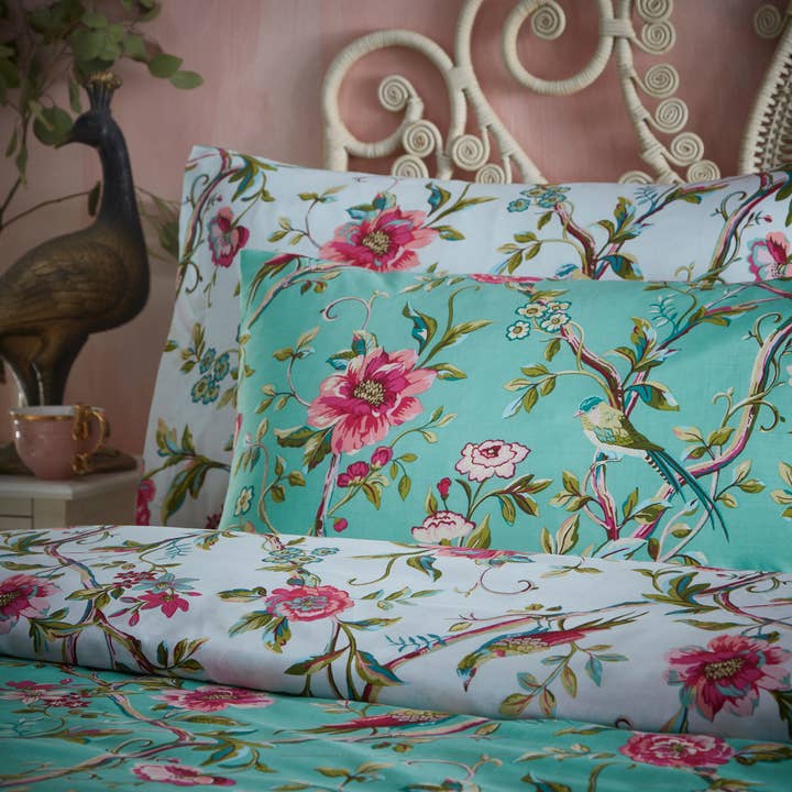 Vintage Chinoiserie Floral Exotic Duvet Cover Set Jade for wholesale on Faire