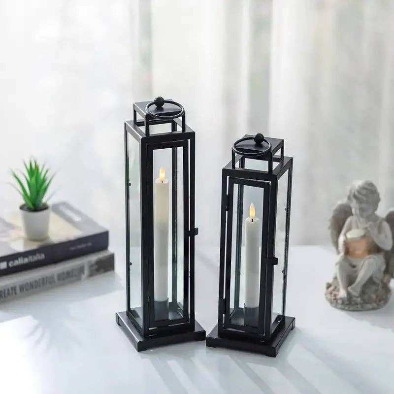 Huis Van Merken - Wholesale Lantern - Black Lantern Set (2) - Indoor Outdoor Candle Holders3