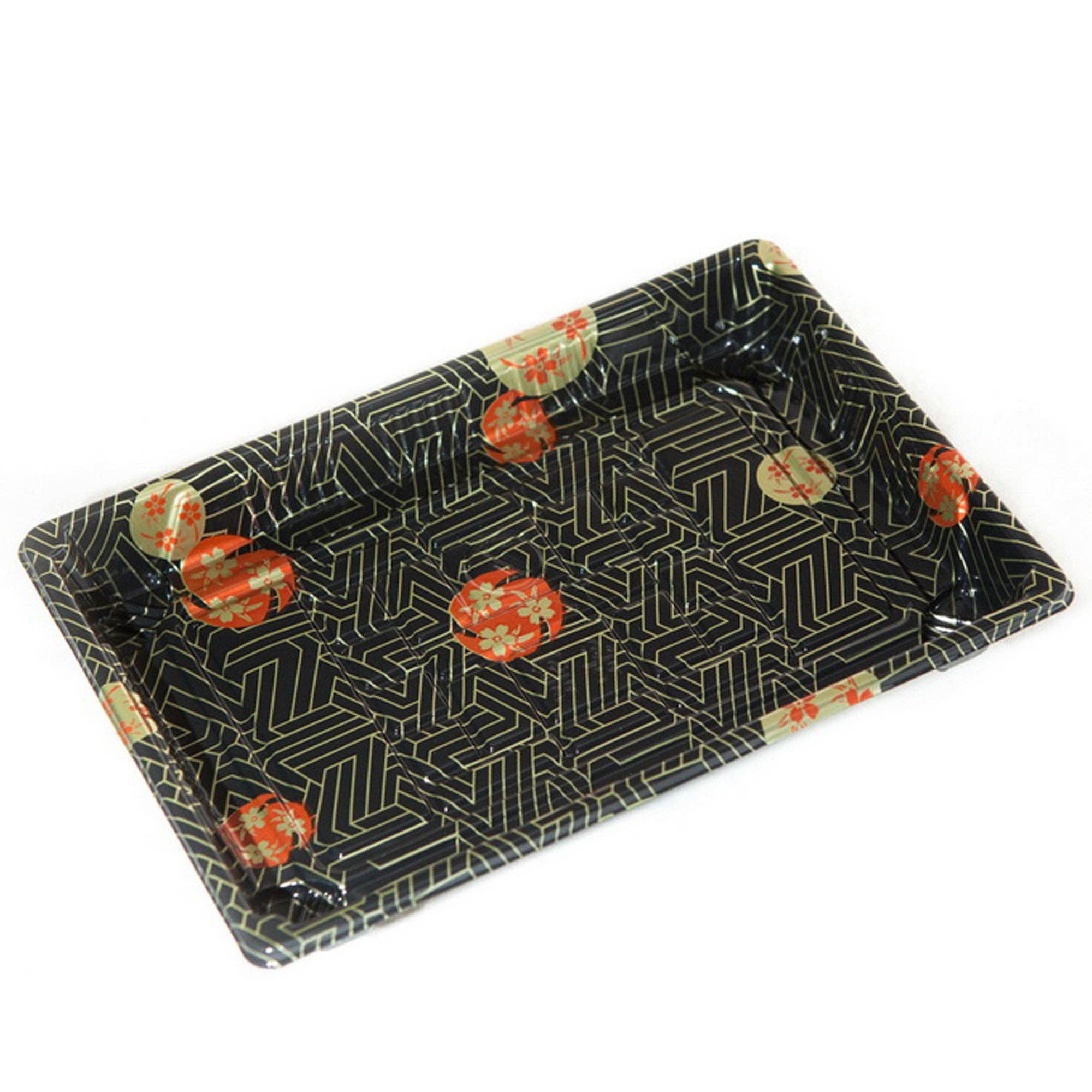 EcoQuality - Wholesale Serving Tray - TZ-010 Disposable Black Sakura Design Take-Out Sushi Trays1