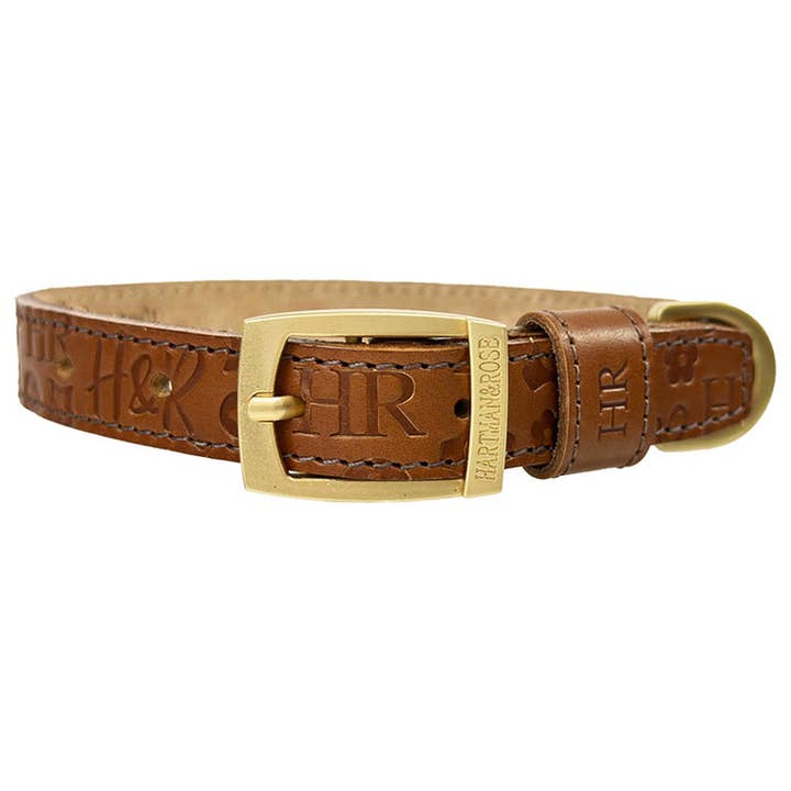 H&R Embossed Dog Collar in Saddle Brown for wholesale by Hartman & Rose