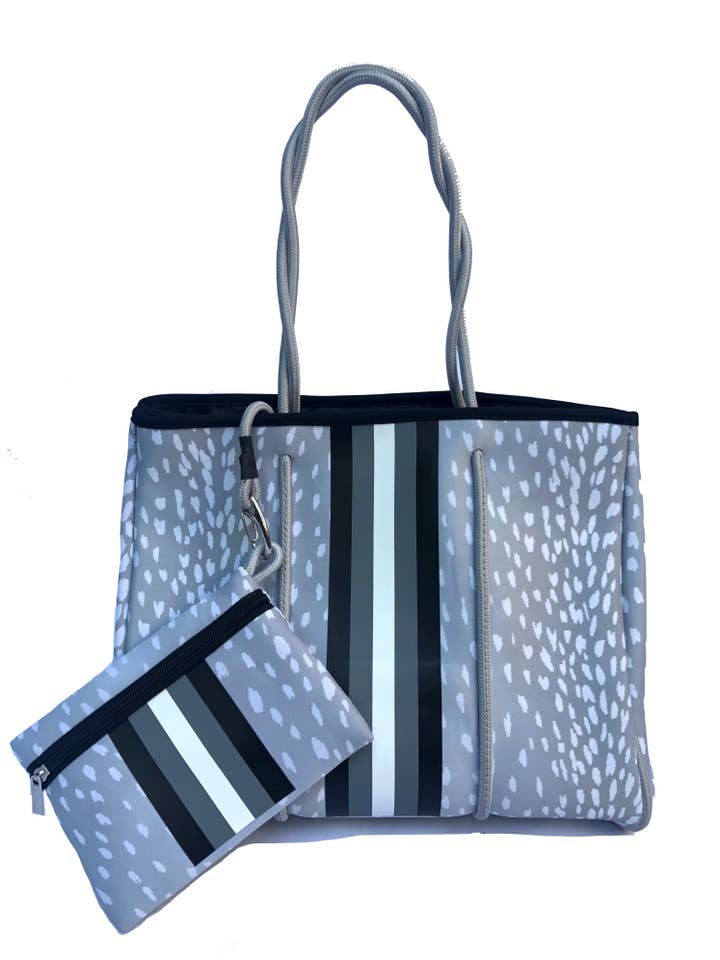 Unterwegs - Tragetasche aus grauem Reh und schwarzem Neopren für den Großhandel von Lolly Luella