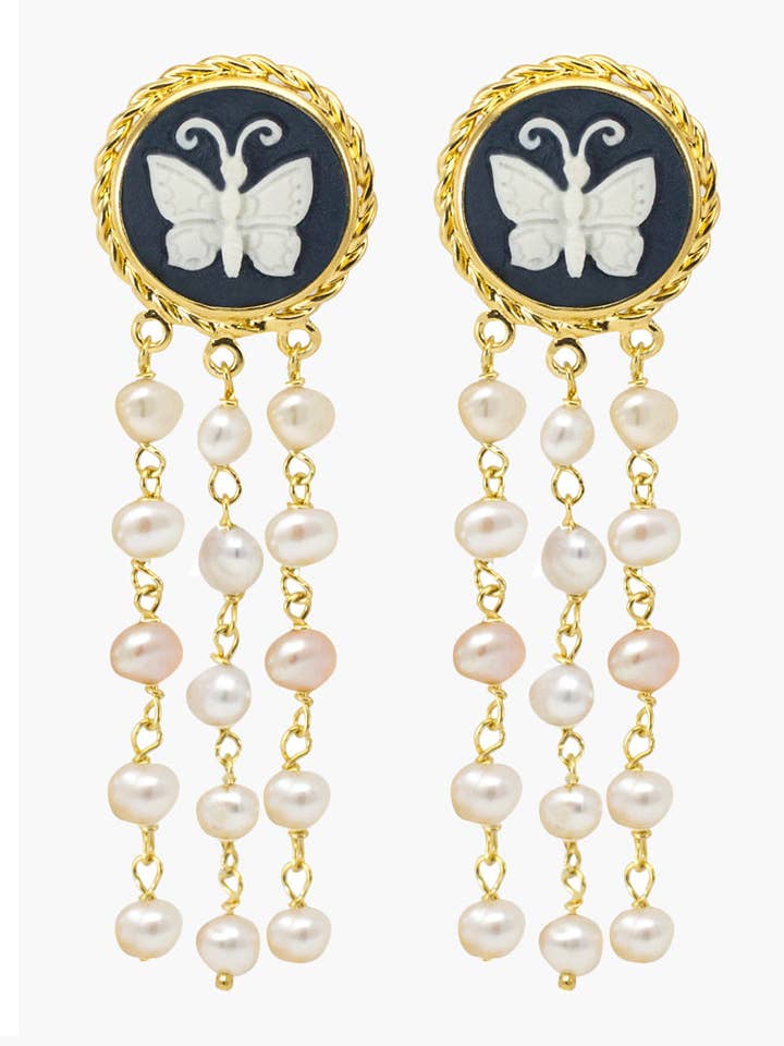 Butterfly Cameo Earrings With Pearls for wholesale by Vintouch Jewels