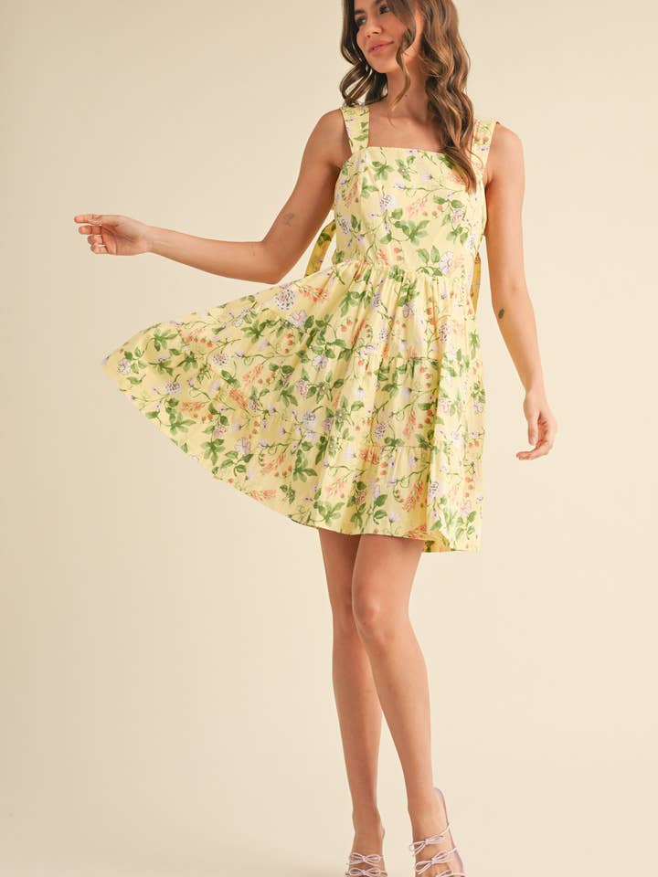 &MERCI - Vente Robe – femme - ROBE COURTE À VOLANTS FLORAUX AVEC BRETELLES À NOUER MDR380810