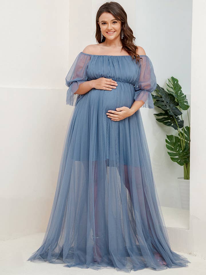 Ever-Pretty - Wholesale Dress - Maternity - Plus Size Puff Sleeves Mesh Maternity Dress2