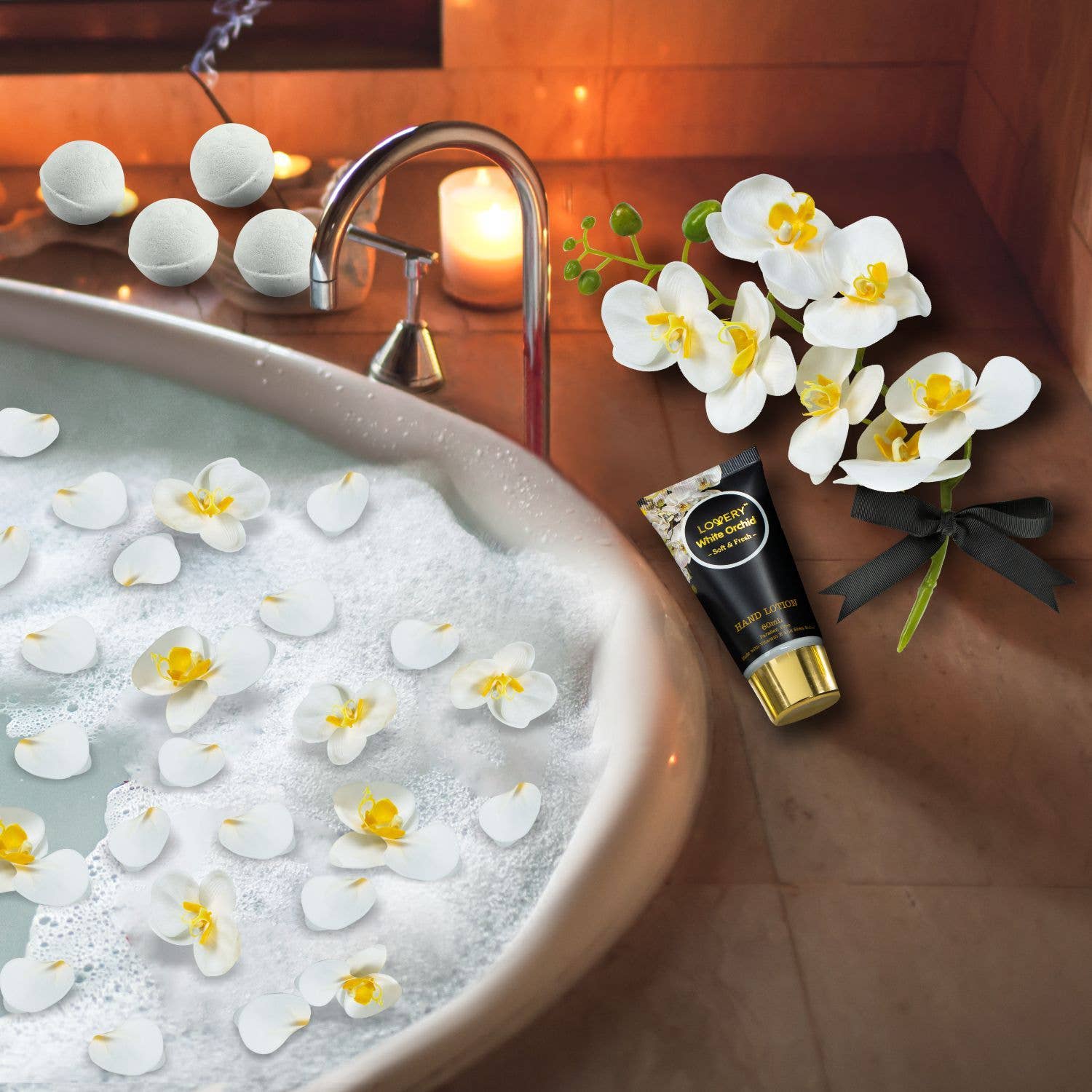 Lovery – wholesale Bath & body set – Home Spa Gift Baskets - Plant Essential Oil - Orchid Set5