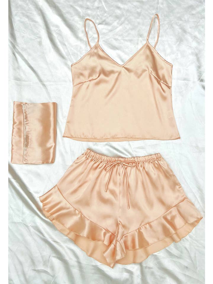 Anna Kaci Wholesale - Wholesale Lounge Set - Women's - Satin Tank and Ruffle Hem Shorts46