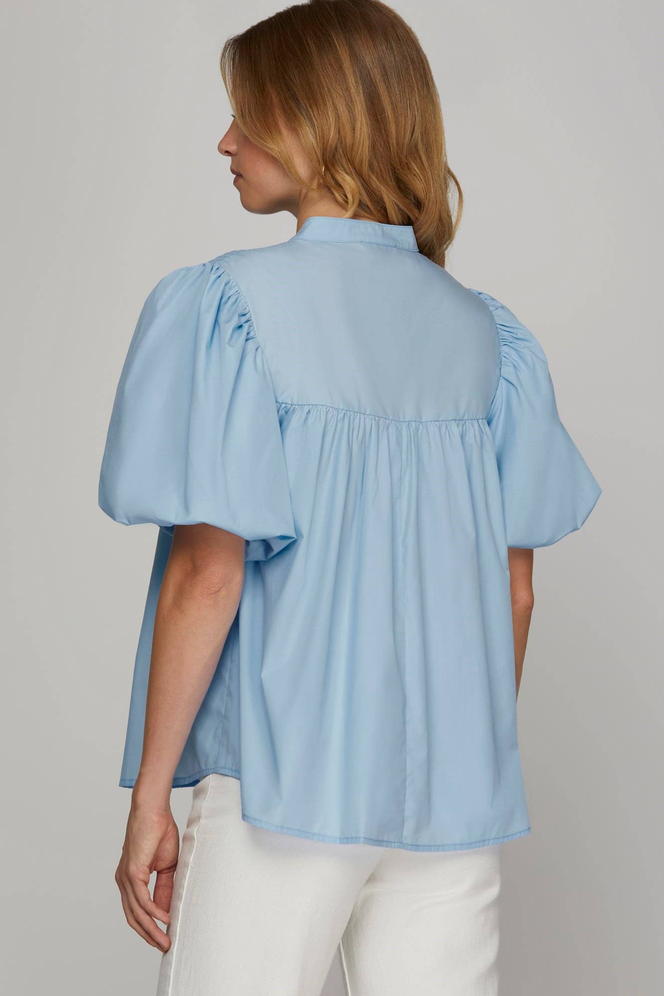 Peace Love Line – wholesale Blouse – Women’s – PL5241 - STAND NECK PINTUCK DETAIL WOVEN TOP1