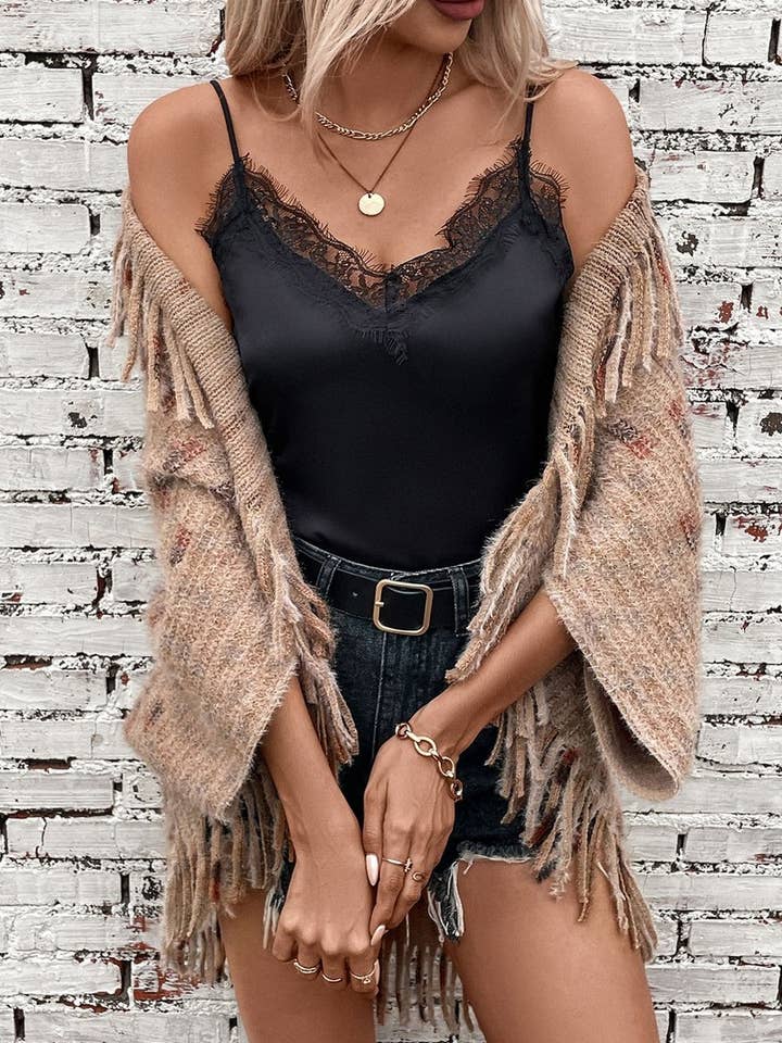 NINEXIS - Wholesale Outerwear Poncho - Women's - CWOCAS0049_COLORFUL PLAID KNITTED FRINGED CAPE SHAWL
