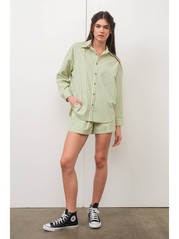 GREEN YELLOW SUMMER STRIPED SHIRT for wholesale on Faire