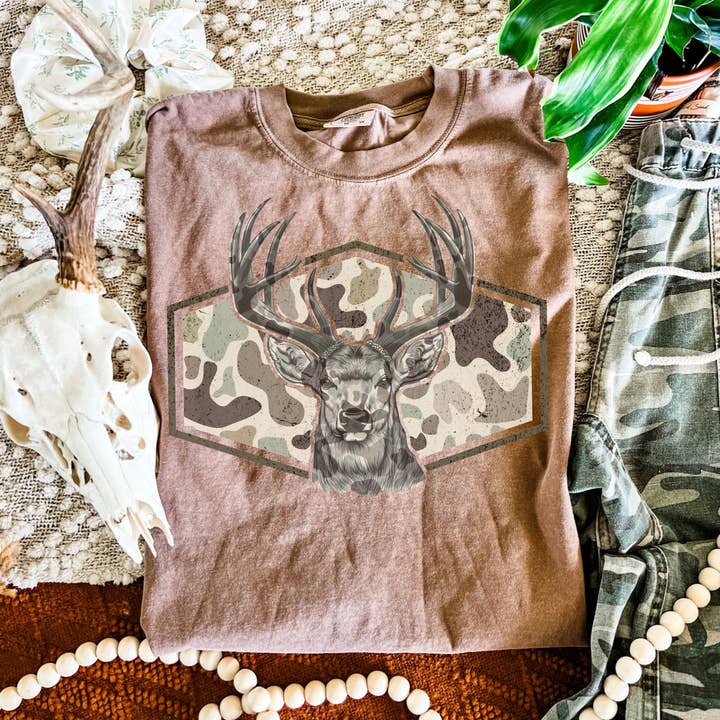 Deer Mount Camo Comfort Colors tee for wholesale by RR Tees Wholesale