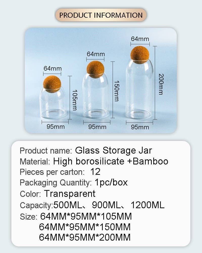 VIGOR – wholesale Jar – Glass Storage Jars with Cork Lid Ball 3 Pack, Clear Canister10