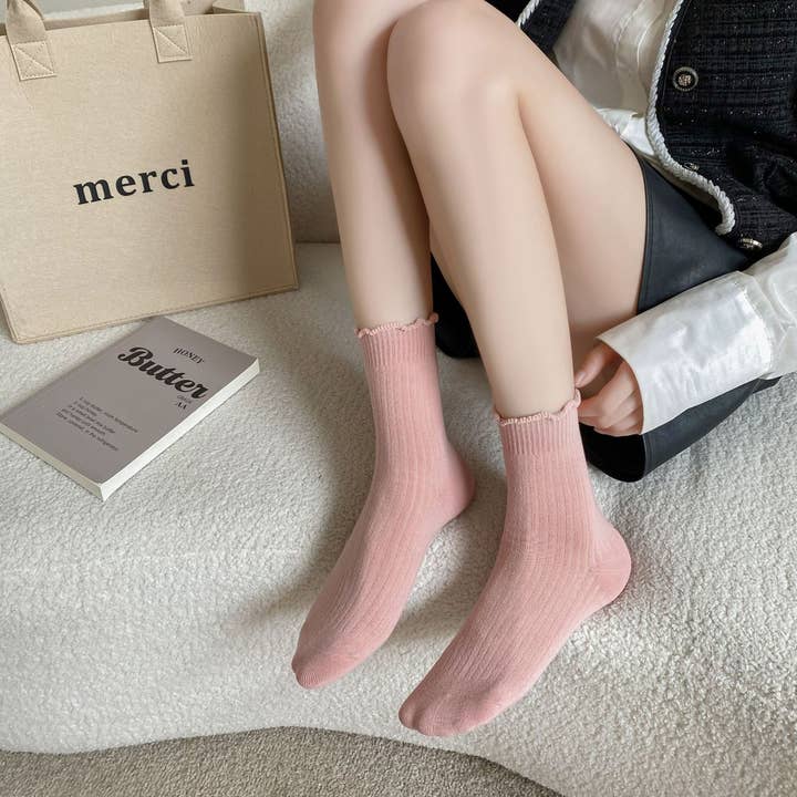 ACCITY - Wholesale Socks - Women's - SOLID COLOR RUFFLED ALL-MATCH SOCKS_CWMS09018