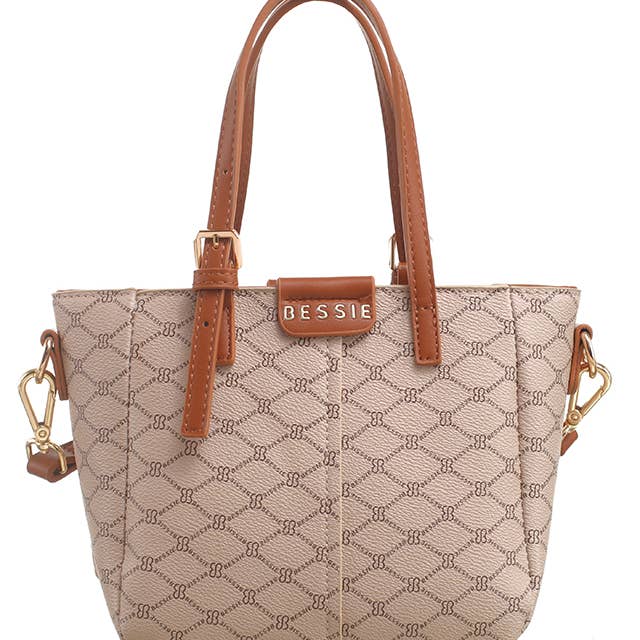 Bessie London - Wholesale Tote Bag - Women's - BESSIE MONOGRAM BUCKLE TOTE