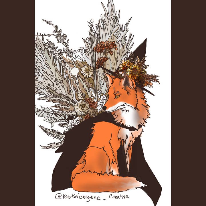 Kristin Bergene Creative LLC - Wholesale Season's Greetings Card - Autumn Witch Fox Greeting Cards | Blank Inside, 5.5” x 4” 3