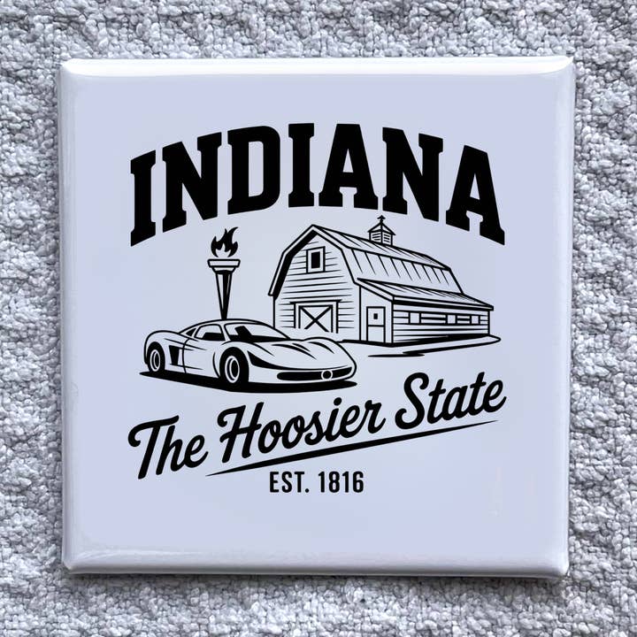 Aimant d'État Indiana 2x2" - Souvenir de Frigo Fait Main pour la vente par Made With Aloha Magnets,llc