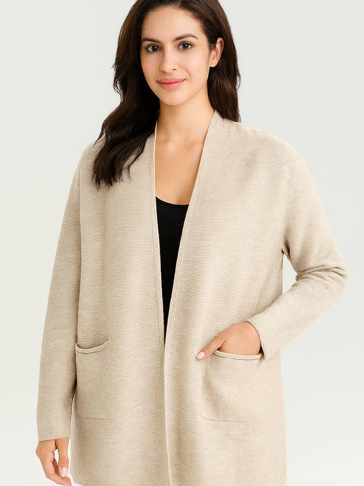 SOFT KNIT RIBBED CARDIGAN WITH POCKETS for wholesale by Lucy Sparks