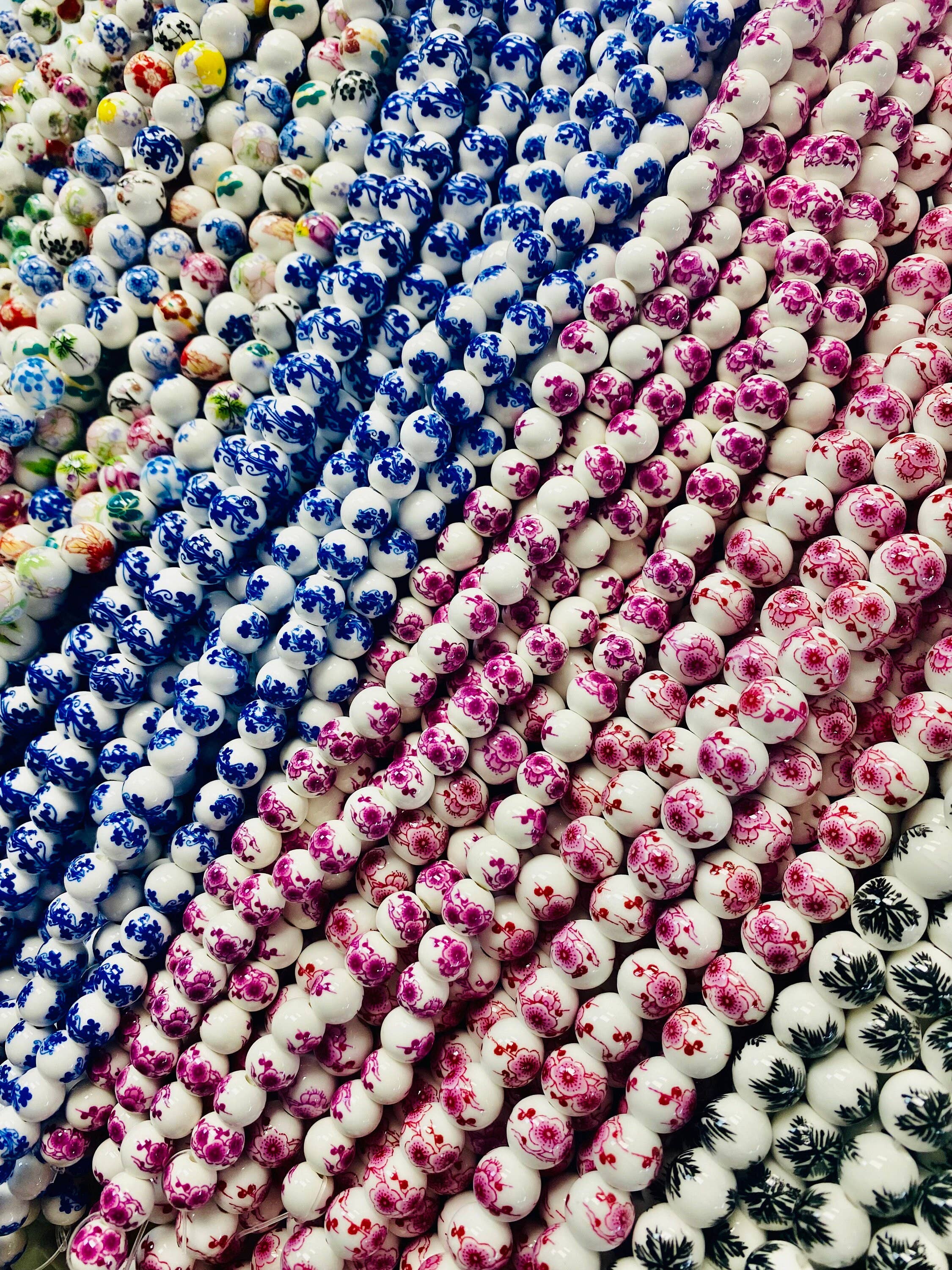 The Bead Bazaar - Wholesale Beads - Colorful Flower Beads, Strand of Porcelian Beads, Boho Accent Painted Beads, Chinoiserie Beads, Ceramic Focal Beads, Blue And White Flower Beads2