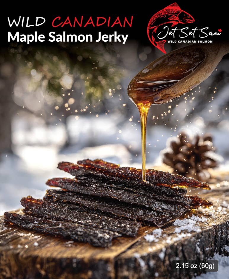 Jet Set Sam Gourmet Foods - Wholesale Jerky - Wild Canadian Smoked Salmon Jerky Maple Flavor