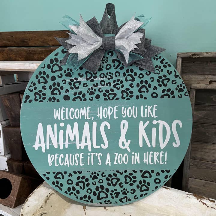Welcome, Hope You Like Animals & Kids Because It's A Zoo In Here:CIRCLE DOOR HANGER DESIGN for wholesale by Paisley Grace Makery