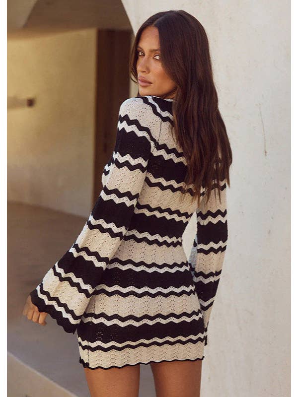 Black Zahara - Crochet Wave Knit Mini Dress for wholesale on Faire