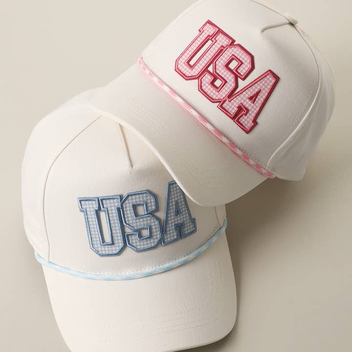 USA Gingham Embroidered Patch Rope Trucker Hat for wholesale by Fashion City
