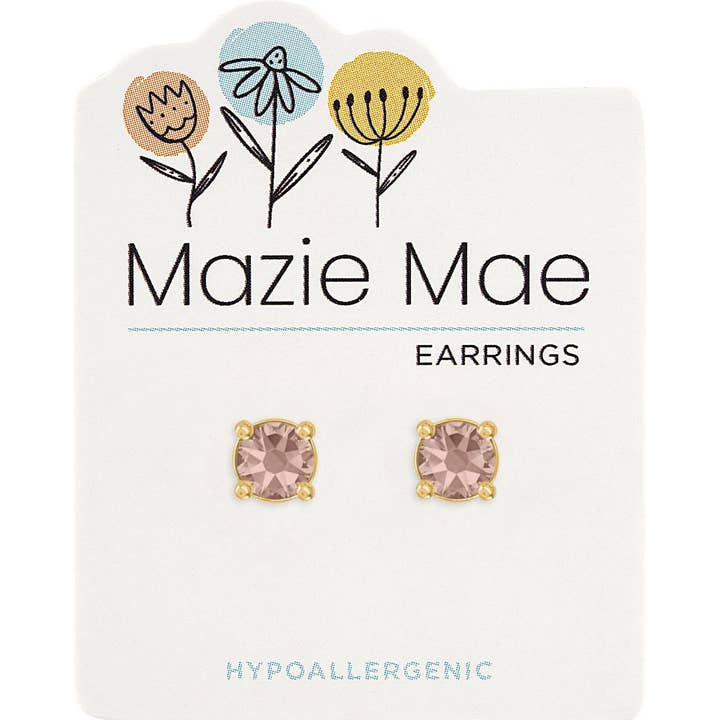Mazie Mae Earring: Gold Vintage Rose Solitaire Stud Earring for wholesale by Center Court