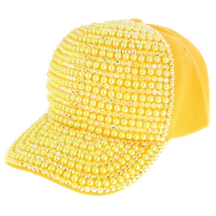 SP Sophia Collection - Wholesale Baseball Cap - Women's - Iridescent Rhinestone & Pearl Bling Baseball Cap