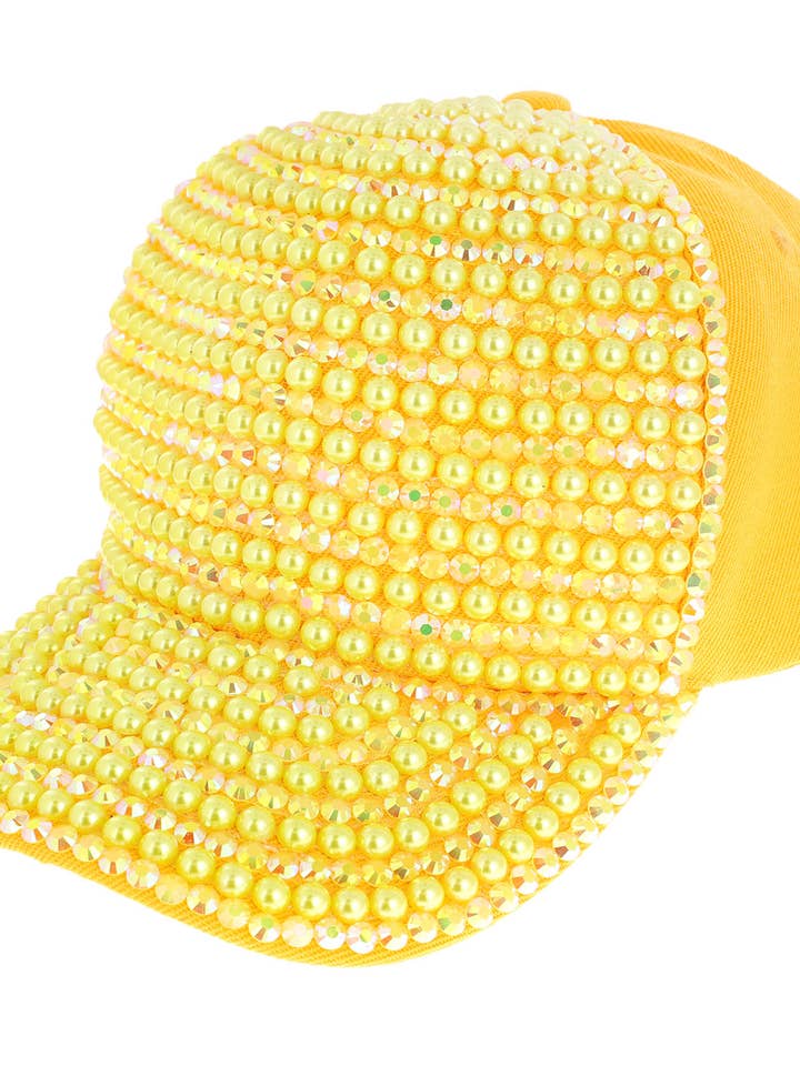 Iridescent Rhinestone & Pearl Bling Baseball Cap for wholesale by SP Sophia Collection