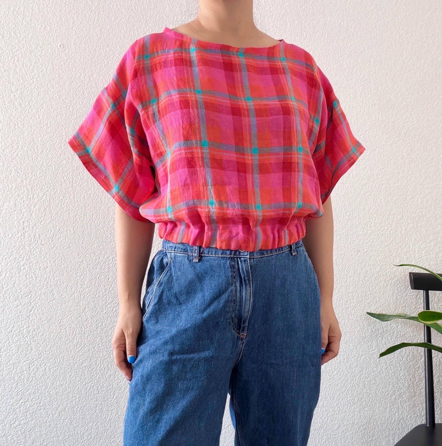 Joolee - Wholesale Blouse - Women's - Pink check linen top4